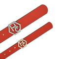 Edge stitching detail on women's seamless edge leather belt - orange-red - Hedonist Chicago (1")