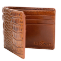 Bifold Brown Croc-Embossed Leather Wallet for Men - beautiful Venezia Leather inside