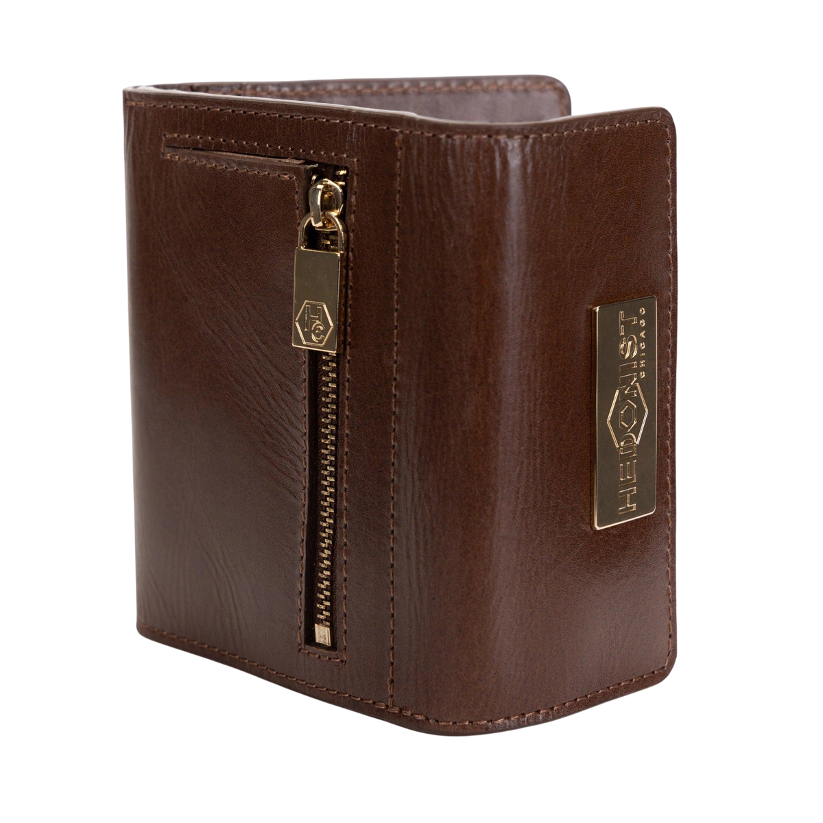 Women's Brown Small Wallet in Smooth Leather from Hedonist Chicago Zipper