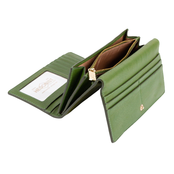 Trifold Women's Green Leather Wallet with Croc by Hedonist Chicago Coin Pocket