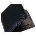 Mens card holder wallet in black leather, perfect for everyday carry.