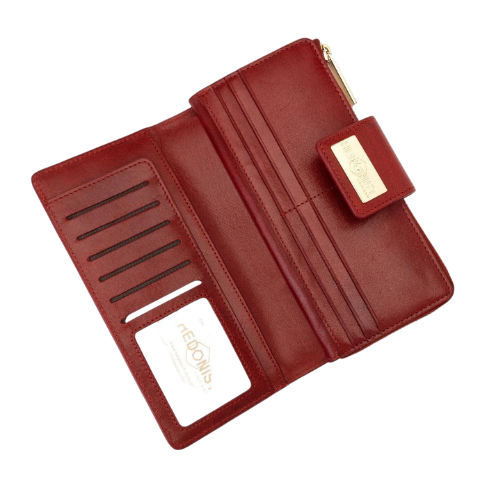 Long Red Leather Wallet for Women