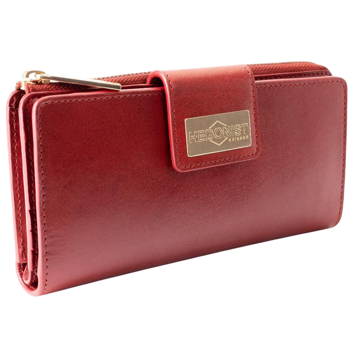 Long Red Leather Wallet for Women