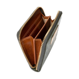 Green Women's Mini Zip Wallet in Croc-Embossed Leather from Hedonist Chicago-Brown Leather Interior