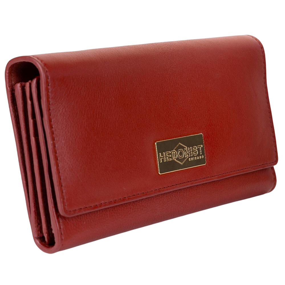 Red Leather Wallet for Women with Coin Pocket by Hedonist Chicago front view