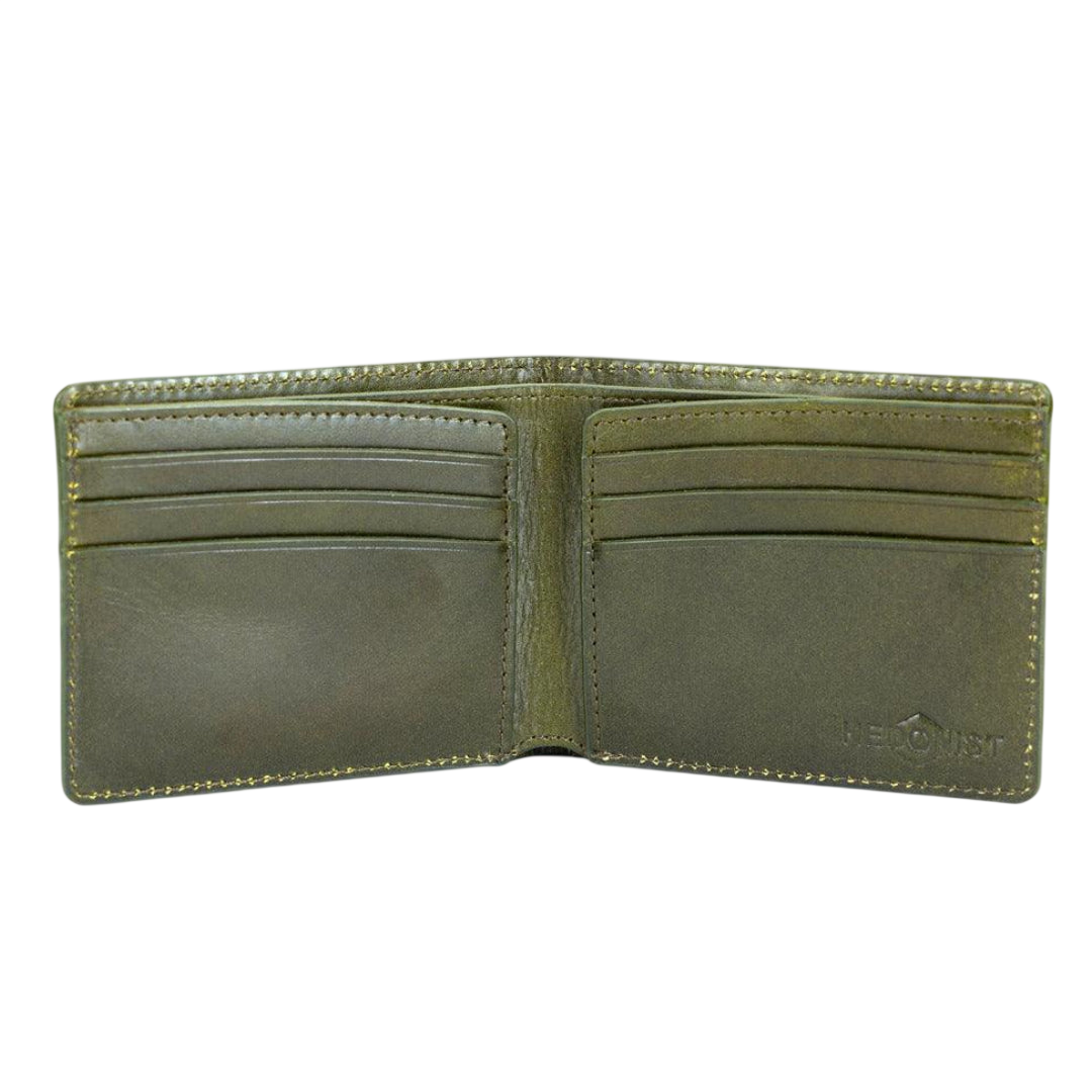 Green Bifold Men's Wallet in Croc-Embossed Leather - high-quality leather