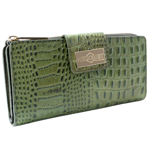 Green Leather Travel Wallet for Women