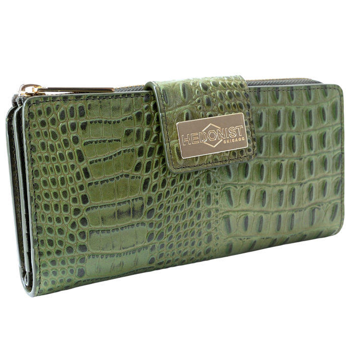 Green Leather Travel Wallet for Women
