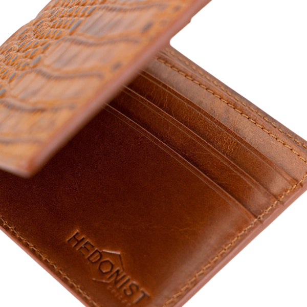 Bifold Brown Croc-Embossed Leather Wallet for Men - Venezia- premium leather