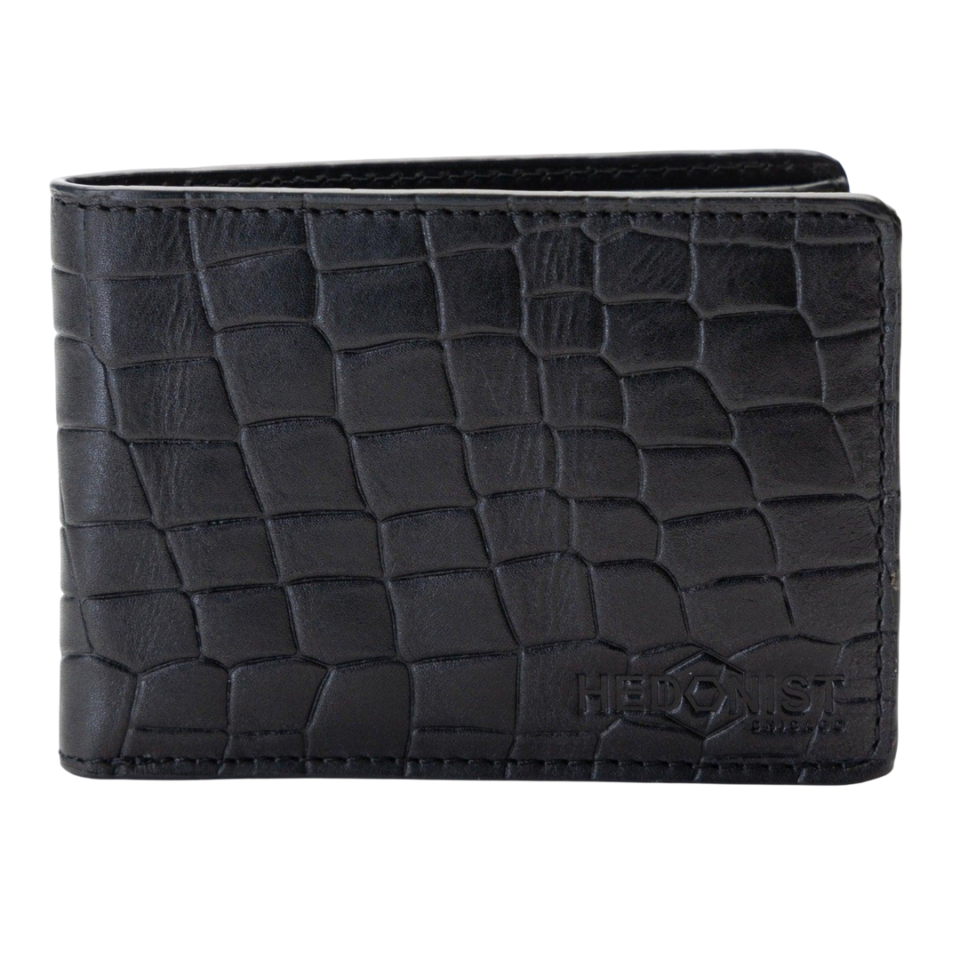 Black Croc-Embossed Leather Wallet for Men