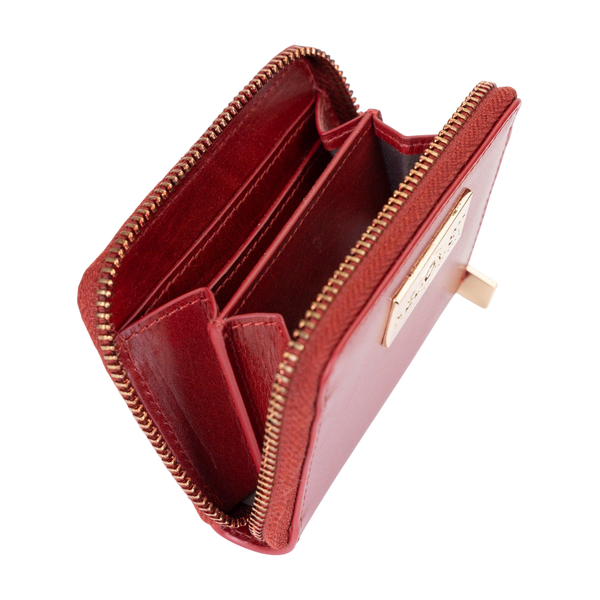 Small Red Zip-Around Leather Wallet for Women