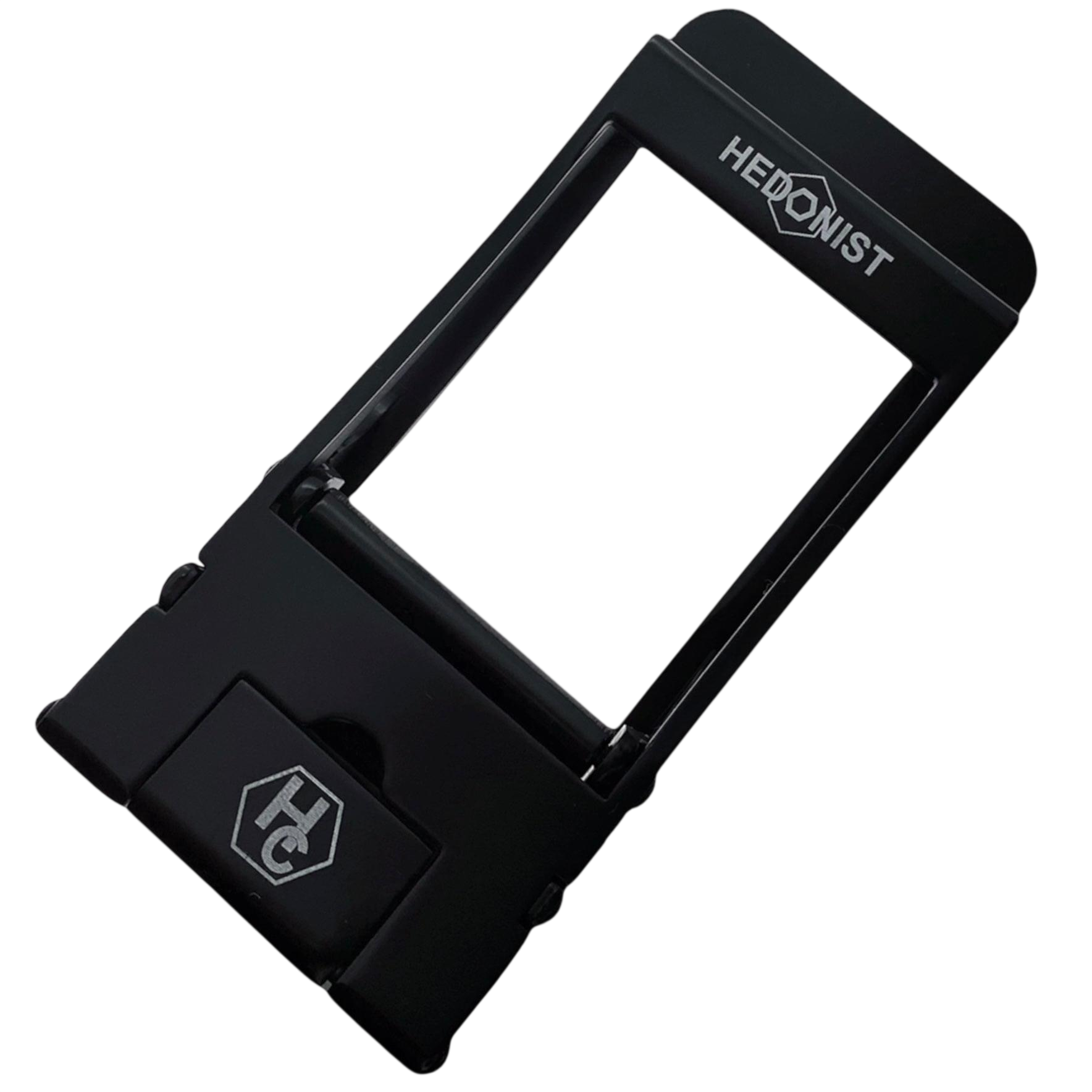 Black ratchet belt buckle 1.38 inch front display photo | Hedonist Chicago