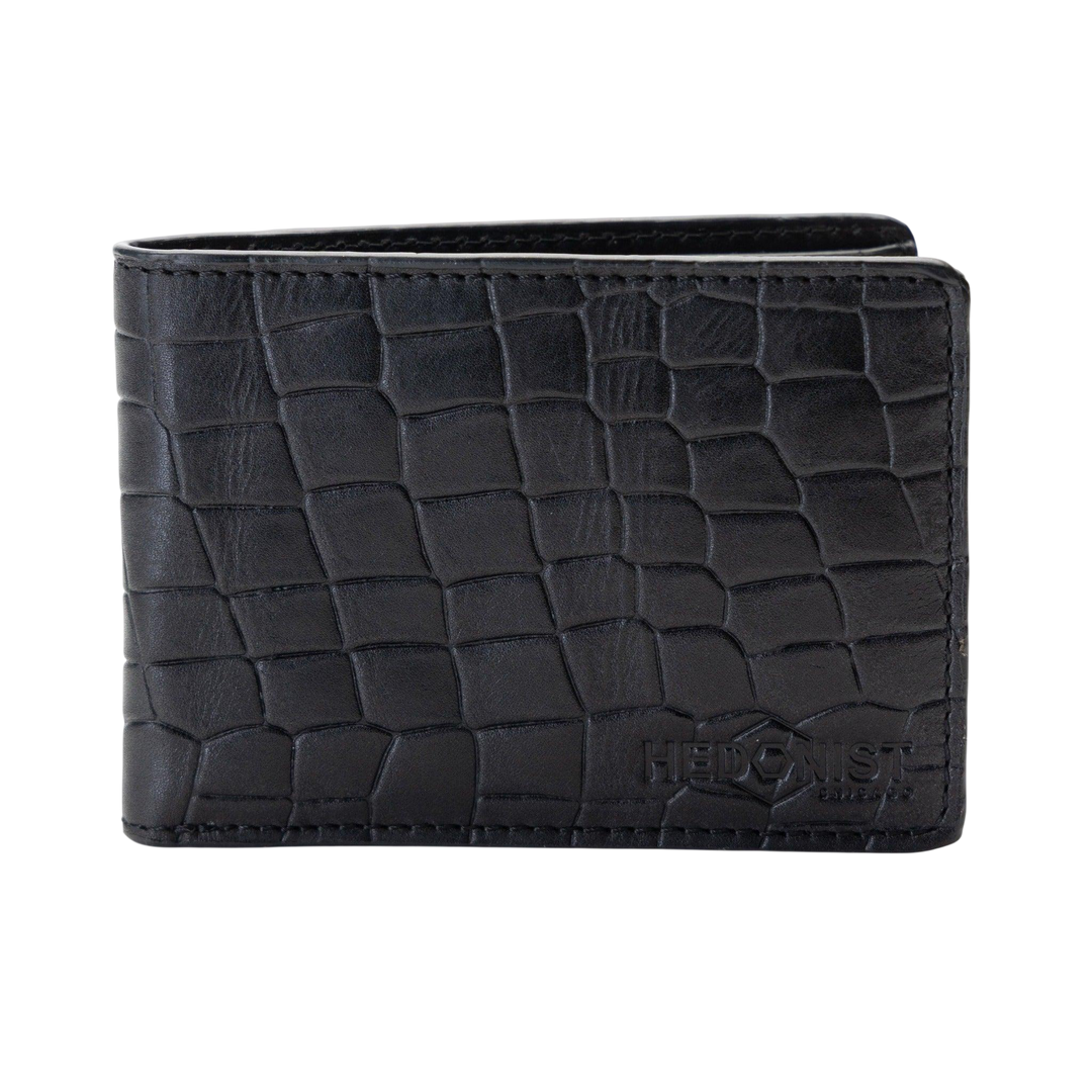 Black Croc-Embossed Leather Wallet for Men