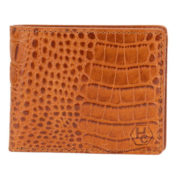 Bifold Brown Men's Wallet in Croc-Embossed Leather