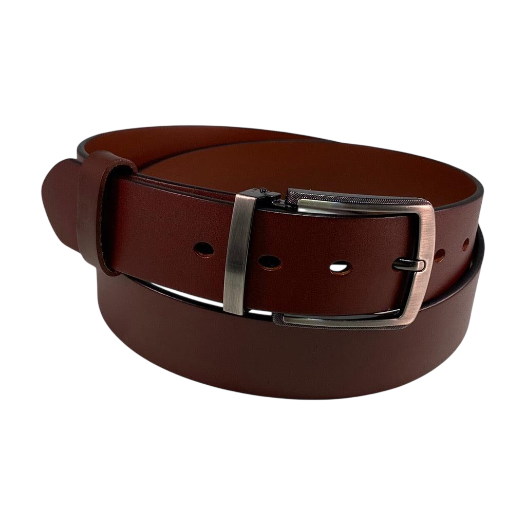 Brown pin and clip leather belt strap 1.55 inch with gun metal buckle - Hedonist Chicago