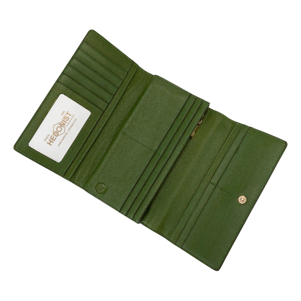 Trifold Women's Green Leather Wallet with Croc by Hedonist Chicago ID Window