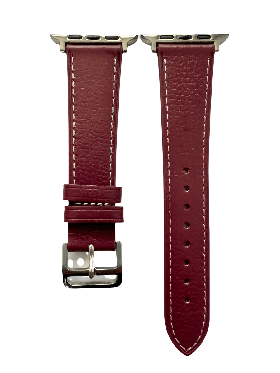 Burgundy leather Apple Watch band  two-piece strap with buckle and holes | Hedonist Chicago