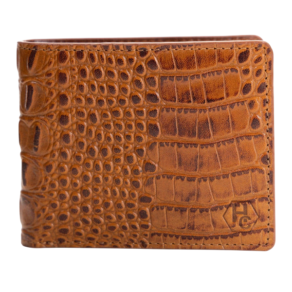 Bifold Brown Croc-Embossed Leather Wallet for Men - Venezia
