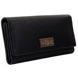 Women's Long Black Leather Wallet with Pebbled Finish by Hedonist Chicago Main View