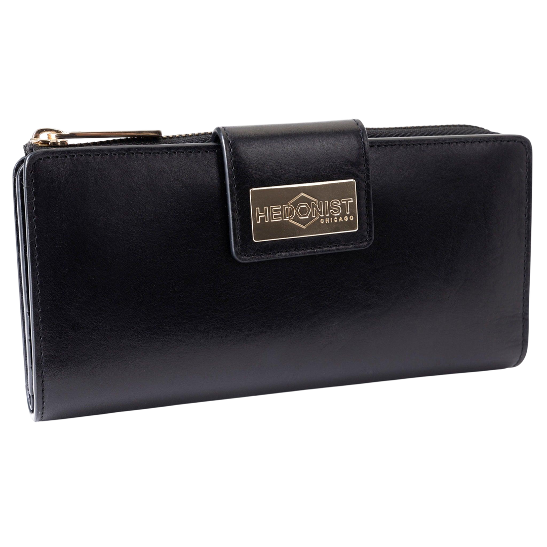 Traveler Black Long Travel Leather Wallet for Women by Hedonist Chicago