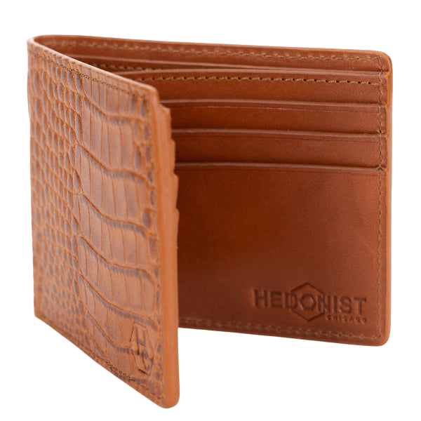 Bifold Brown Men's Wallet in Croc-Embossed Leather - elegant wallet for men