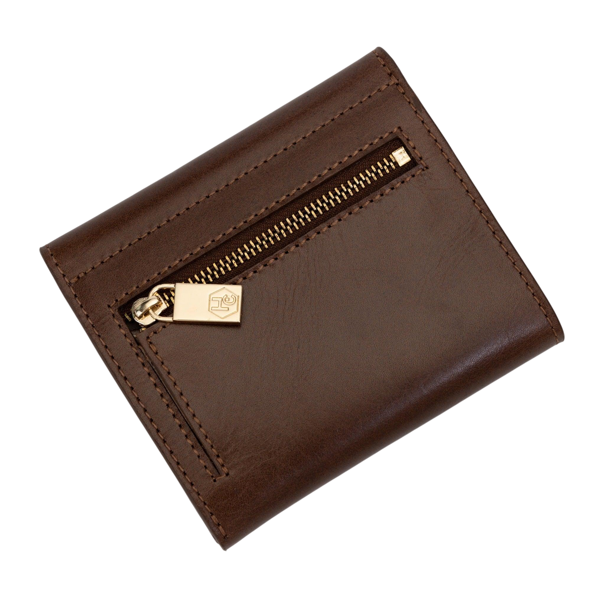 Women's Brown Small Wallet in Smooth Leather from Hedonist Chicago | Zippered Coin Pocket