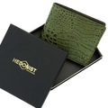Green Bifold Men's Wallet in Croc-Embossed Leather - gift for men under $100