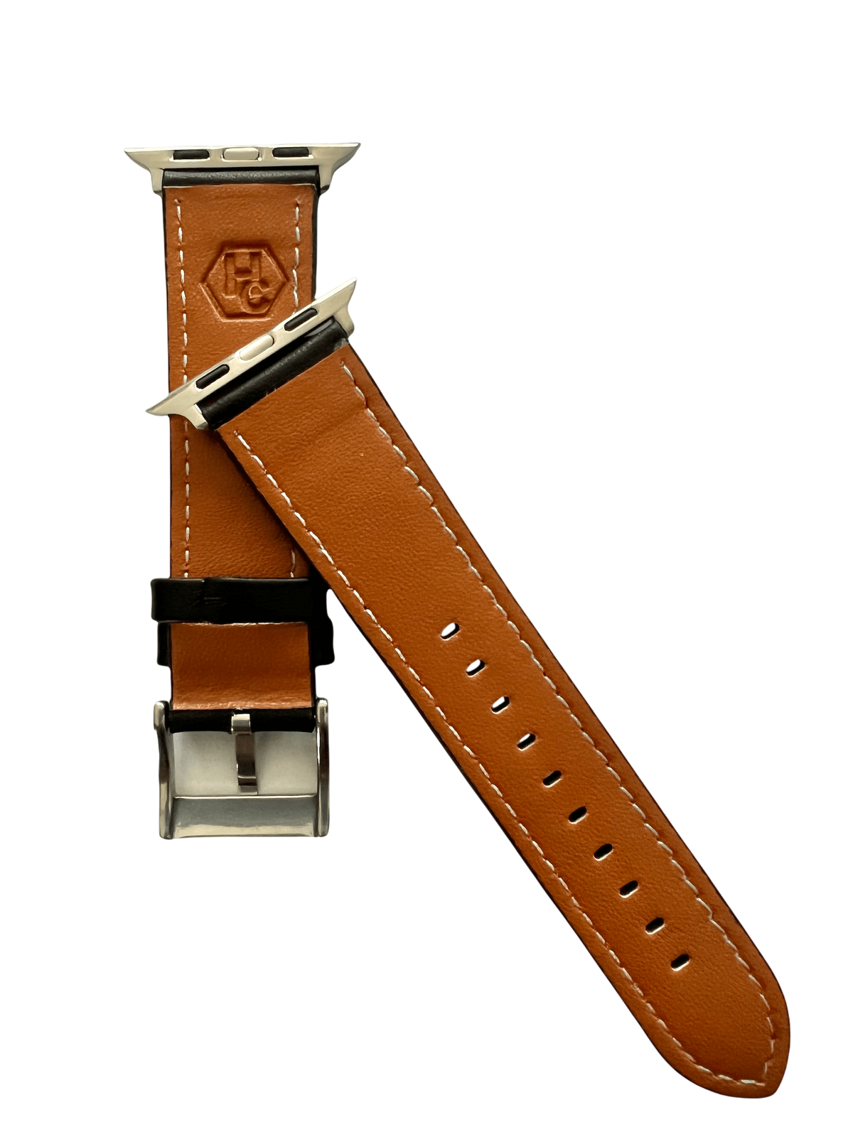 Side view of Black padded leather Apple Watch band with stainless steel lugs | Hedonist Chicago