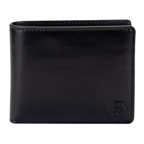 Mens leather wallet in black full-grain leather with RFID protection