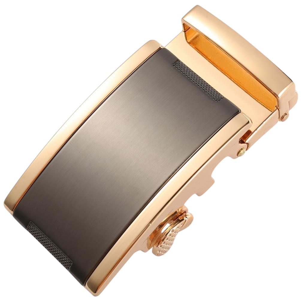 Plate black and gold ratchet belt buckle 1.38 inch stylish front view | Hedonist Chicago
