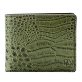Green Bifold Men's Wallet in Croc-Embossed Leather