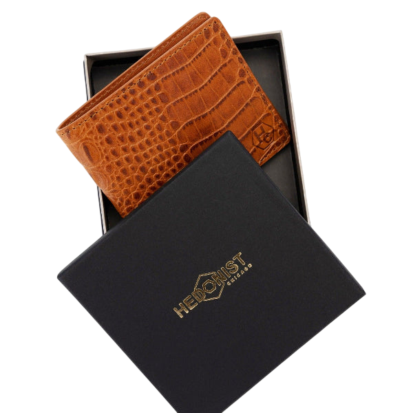 Bifold Brown Croc-Embossed Leather Wallet for Men - Venezia - ideal gift for man under $100