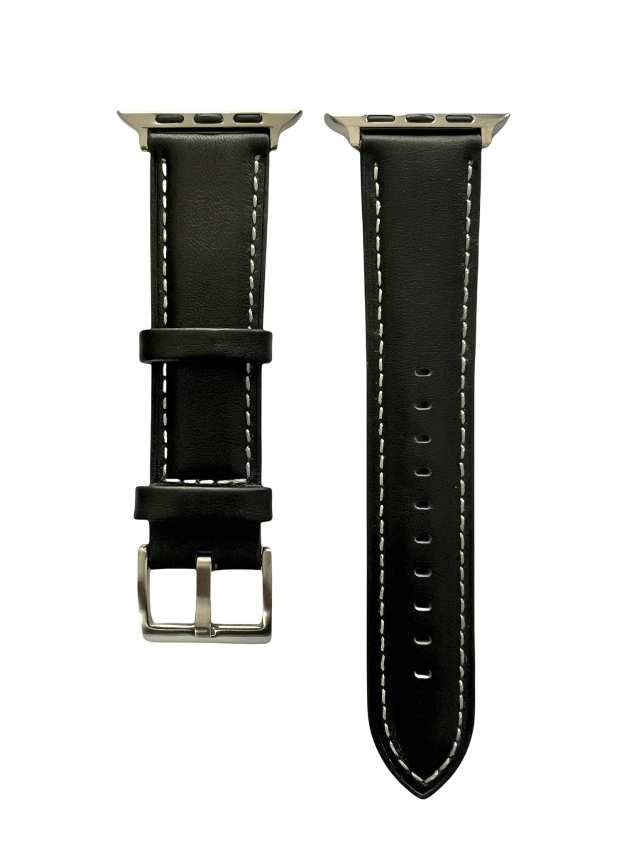 Black padded leather Apple Watch band  two-piece strap with buckle and holes | Hedonist Chicago