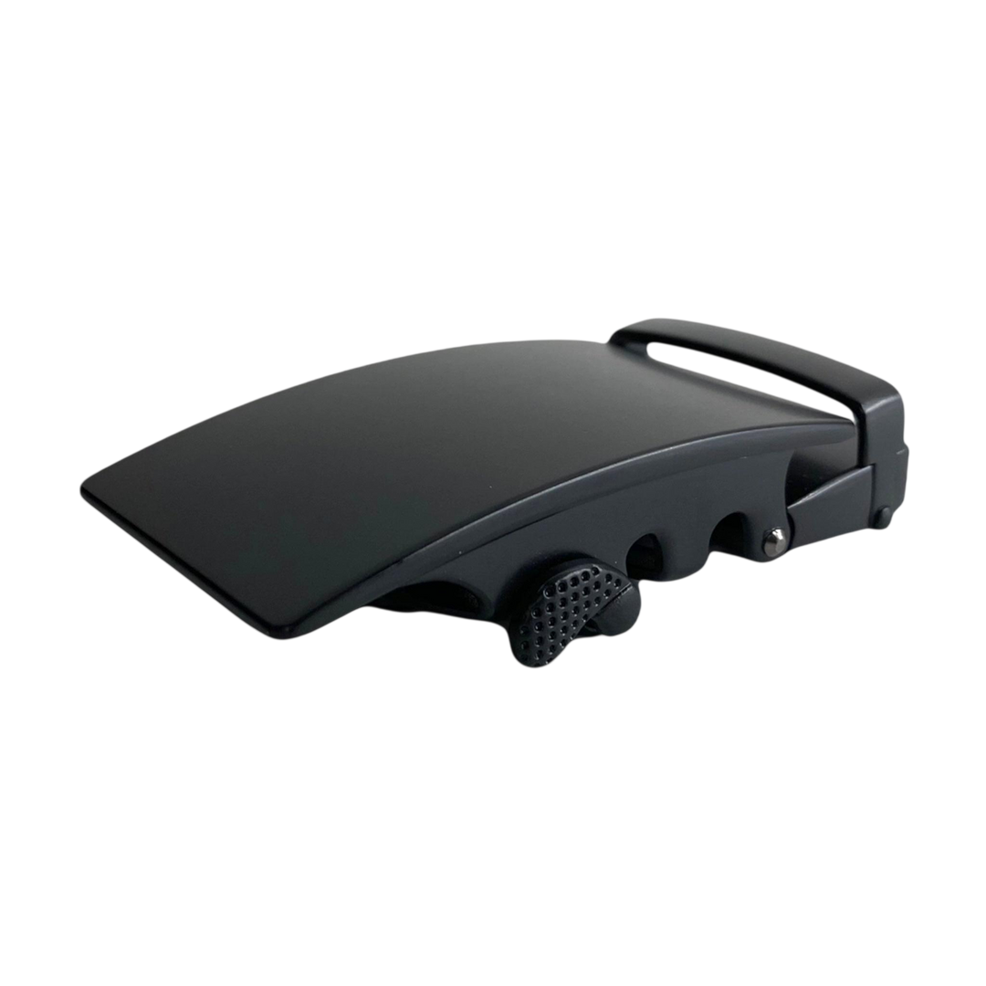 Curved black ratchet belt buckle 1.38 inch front view | Hedonist Chicago