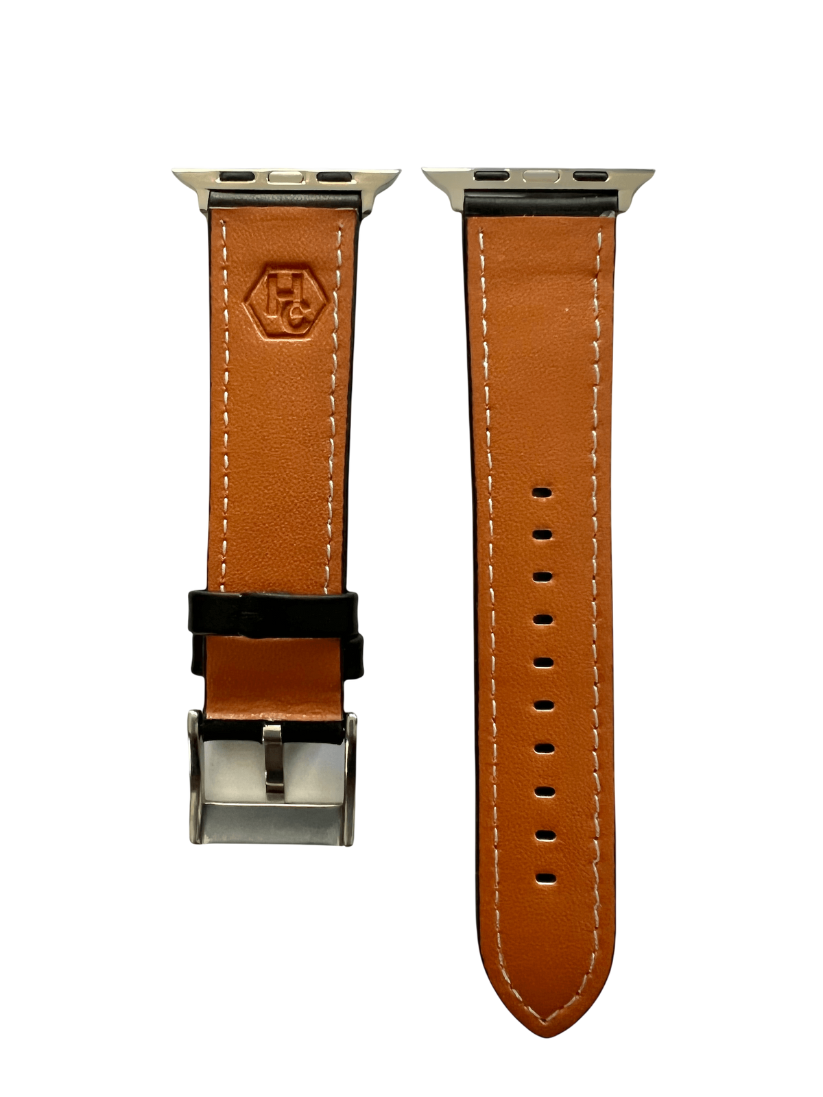 Black padded leather Apple Watch band  detail view of texture and buckle | Hedonist Chicago