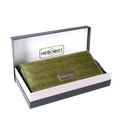 Trifold Women's Green Leather Wallet with Croc by Hedonist Chicago gift box