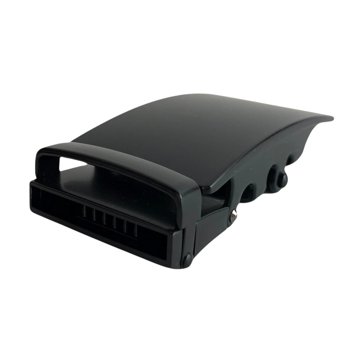 Curved black ratchet buckle 1.38 inch back mechanism view | Hedonist Chicago