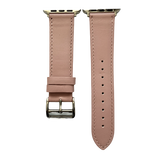 Pink leather Apple Watch band, two-piece strap with buckle and holes