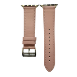 Pink leather Apple Watch band, two-piece strap with buckle and holes