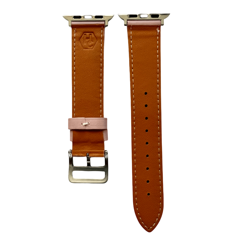 Pink leather Apple Watch band, compatible with all Apple Watch models