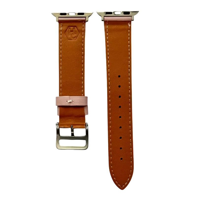 Pink leather Apple Watch band, compatible with all Apple Watch models