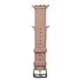 Pink leather Apple Watch band, connector and stitching detail