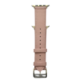 Pink leather Apple Watch band, connector and stitching detail