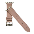 Pink leather Apple Watch band, texture and buckle detail close-up