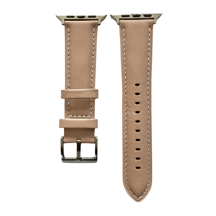 Pink beige padded leather Apple Watch band, two-piece strap with buckle and holes