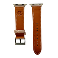 Pink beige padded leather Apple Watch band, compatible with all Apple Watch models