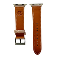 Pink beige padded leather Apple Watch band, compatible with all Apple Watch models