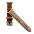 Pink beige padded leather Apple Watch band, side view with stainless steel lugs