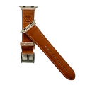 Pink beige padded leather Apple Watch band, texture and buckle detail close-up