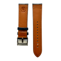 Pink blue leather watch band with quick release bars, close-up detail